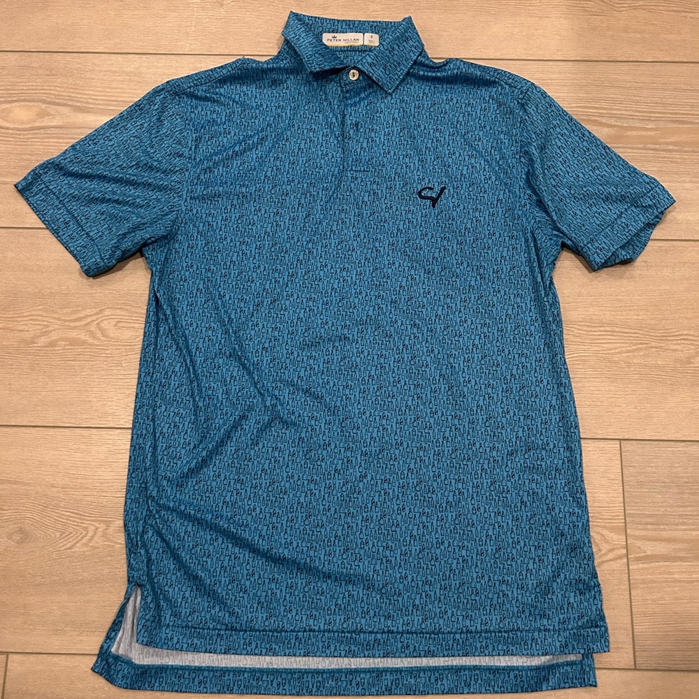Peter Millar Teal Bottle Patterned Featherweight Polo w/ Sand Valley Logo